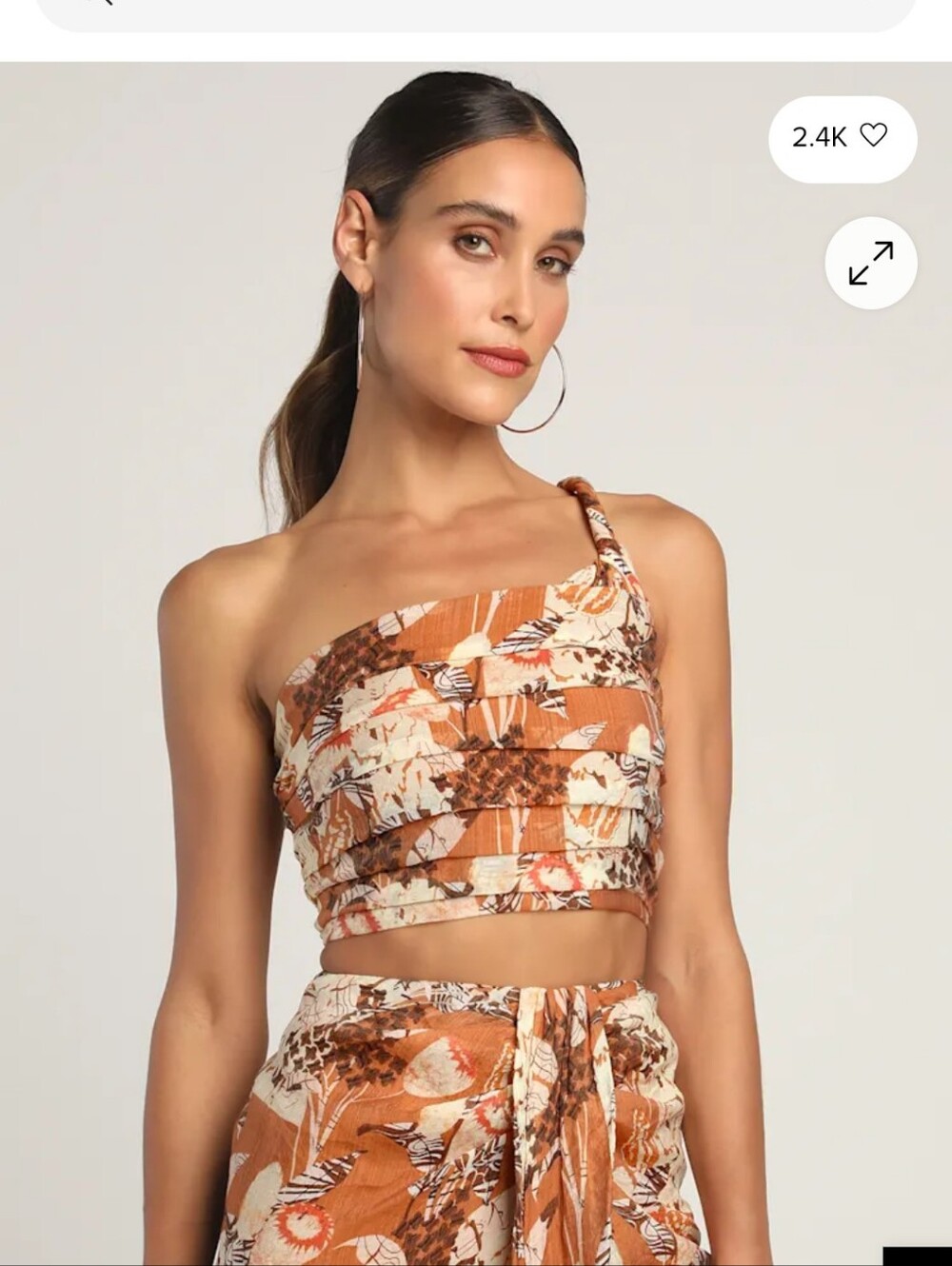 Lulu's Something Wild Multi Print Pleated One-Shoulder Crop Top Size Small